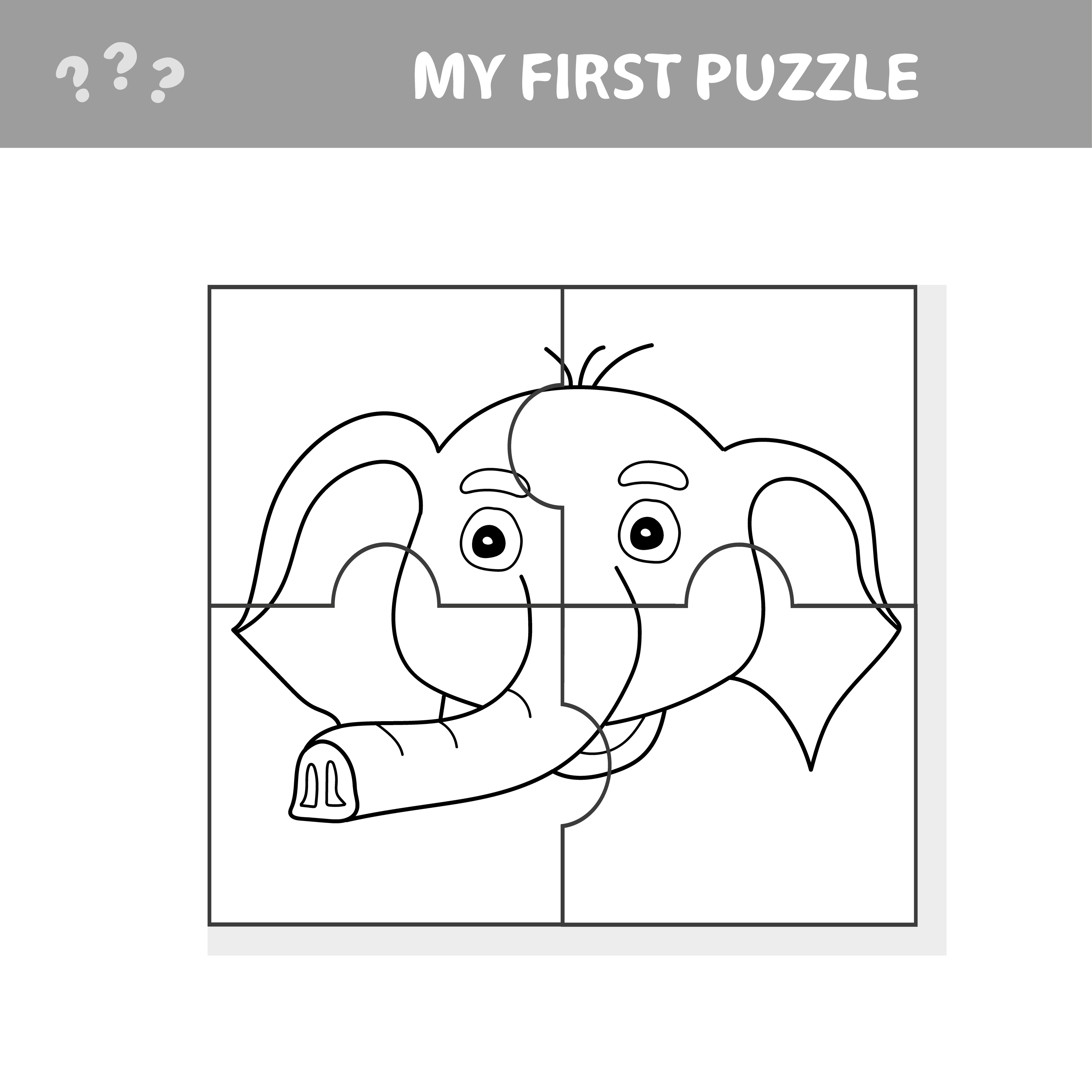 jogo de papel educativo fácil para crianças. quebra-cabeça infantil simples  com cabeça de elefante engraçada 4651042 Vetor no Vecteezy